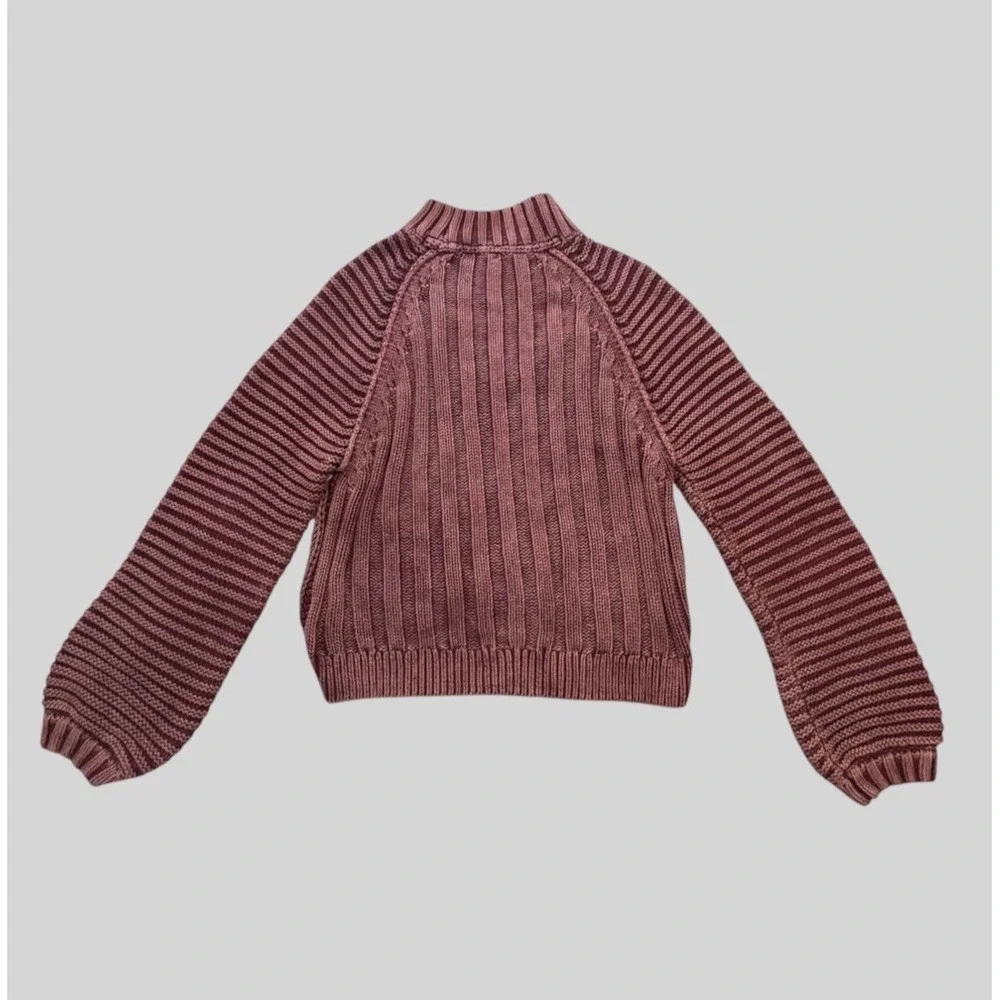 Free People Sweetheart Sweater Womens Medium Chunky Rib Knit Mock Neck Garnet